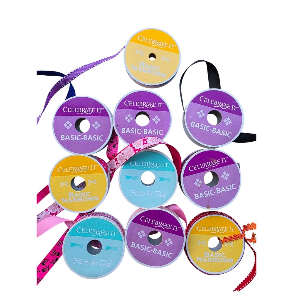 Celebrate It Craft Ribbon Lot 10 Spools Grosgrain Satin Glitter‎ Floral Skulls